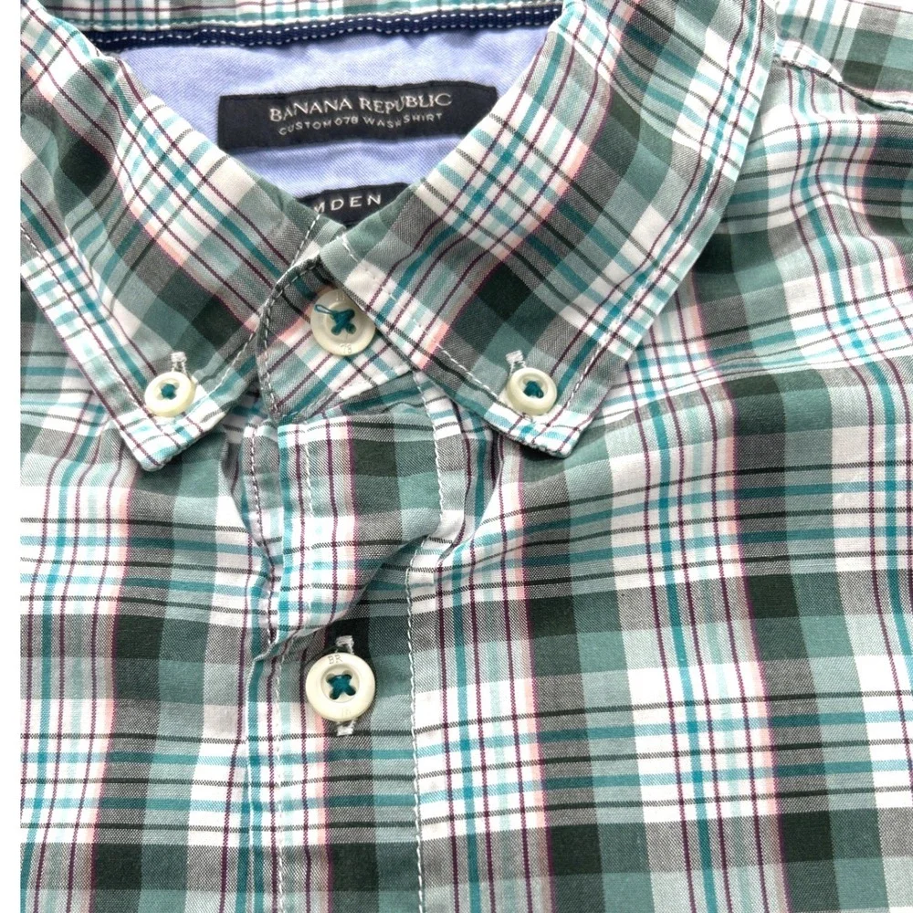 Banana Republic Mens Camden Fit Shirt M Green‎ Plaid Custom 078 Wash Button Down